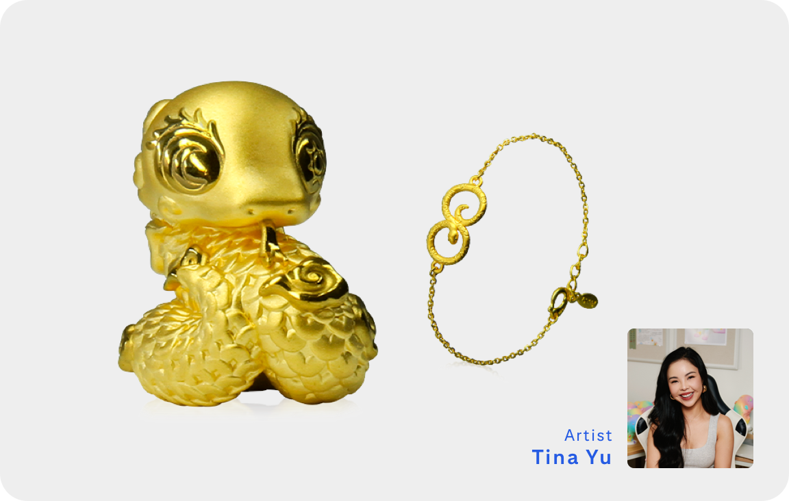 Exclusive 24K Gold Fortune Keeper Figurine & Exclusive 24K Gold Eternity Bracelet designed by Tina Yu